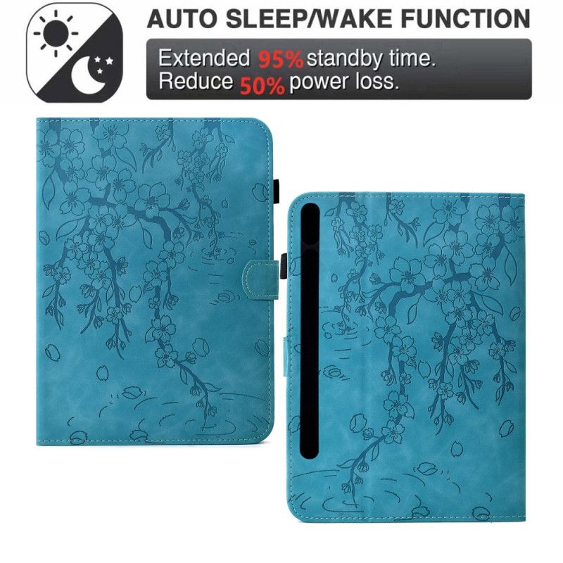 Folio Deksel Til Samsung Galaxy Tab S11 Blomstermønster I Semsket Skinn