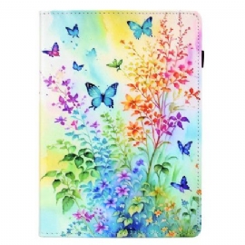 Lærdeksel Folio Deksel Samsung Galaxy Tab S11 Mobildeksel Fargede Blomster Og Sommerfugler