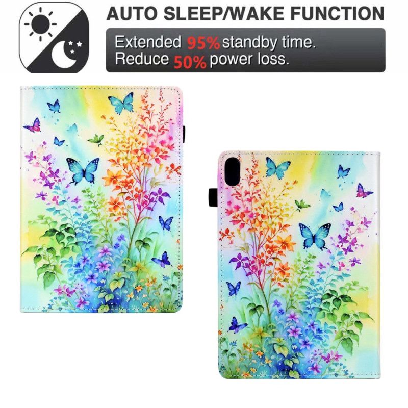 Lærdeksel Folio Deksel Samsung Galaxy Tab S11 Mobildeksel Fargede Blomster Og Sommerfugler