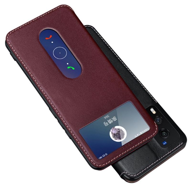 Folio Deksel Til Vivo X60 Ekte Skinn Med Windows