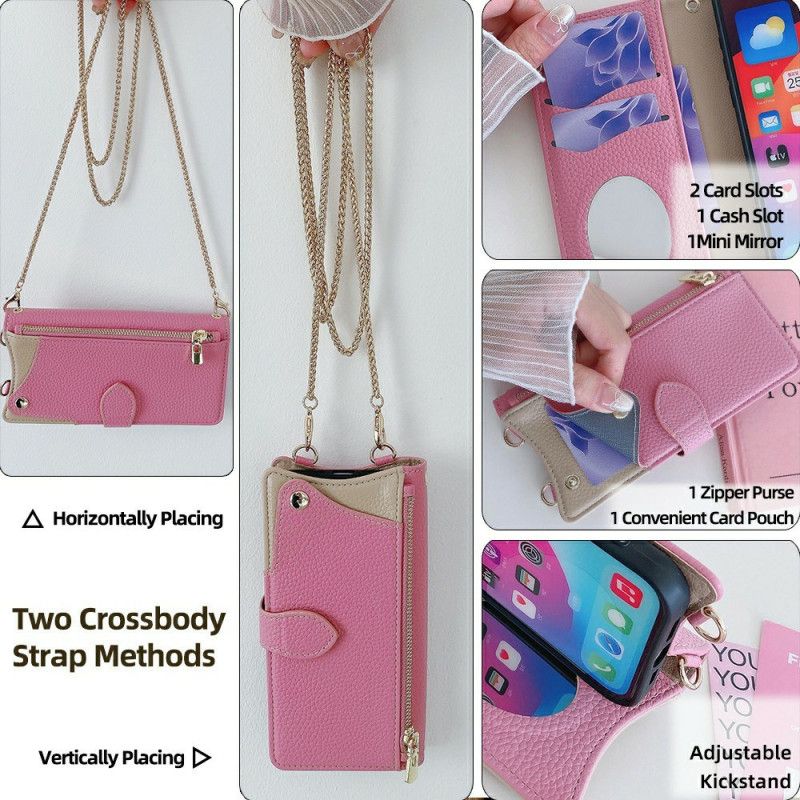 Lærdeksel Folio Deksel Oneplus 13 Mobildeksel Tofarget Lommebok Med Kjede