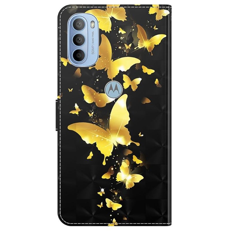 Lærdeksel Til Motorola Moto G31 / Moto G41 Gylne Sommerfugler Illustrasjon