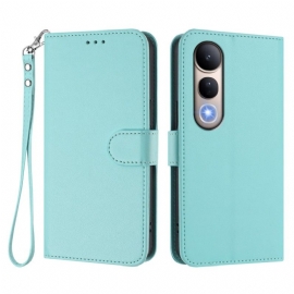 Folio Deksel Vivo V50 Lite 5g Ensfarget Kunstskinn Med Snor