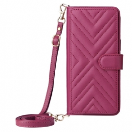 Folio Deksel Vivo V50 Lite 5g Vattert Med Skulderstropp Og Snor