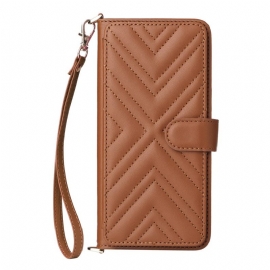 Folio Deksel Vivo V50 Lite 5g Vattert Med Snor Og Skulderstropp Beskyttelse Deksel