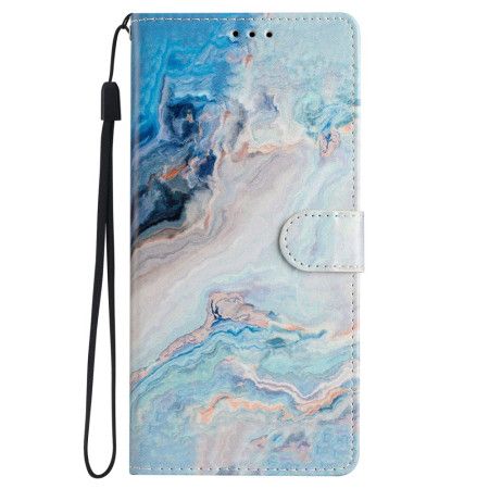 Lærdeksel Folio Deksel Samsung Galaxy S24 Plus 5g Blå Marmor Med Stropp