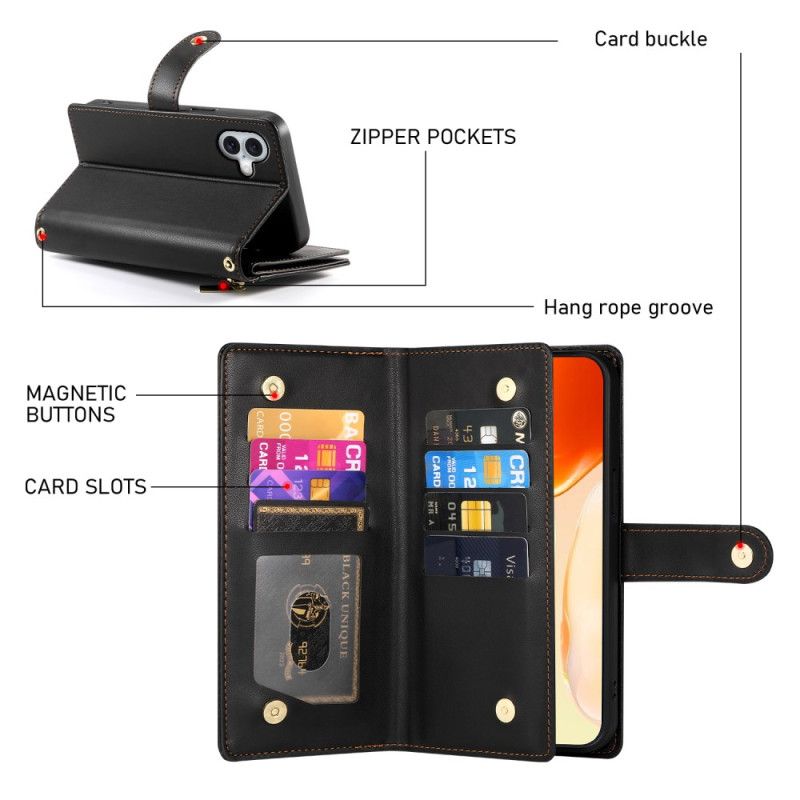 Folio Deksel iPhone 17 Lommebok Med Glidelåslomme Og Stropper