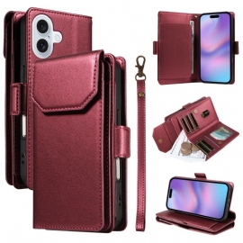 Lærdeksel Folio Deksel iPhone 17 Mobildeksel Flere Kortspor Og Håndleddsstropp