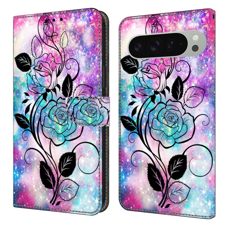 Lærdeksel Folio Deksel Google Pixel 10 Pro Xl Mobildeksel Rosa Og Blått Mønster