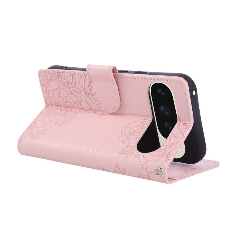 Lærdeksel Folio Deksel Google Pixel 10 Pro Xl Mobildeksel Rosetrykk