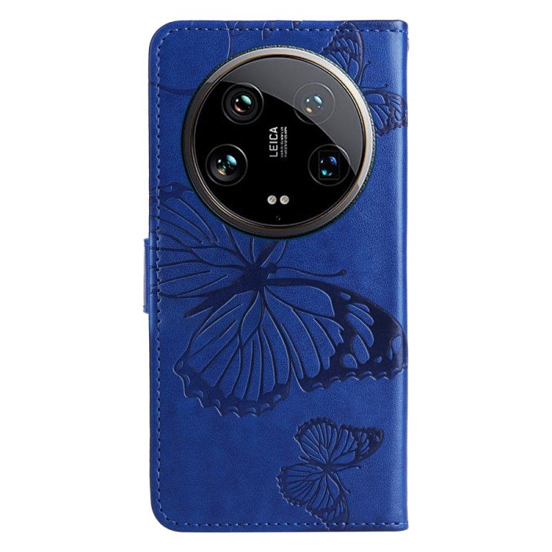 Folio Deksel Xiaomi 14 Ultra Kjempesommerfugler Med Stropp Beskyttelse Deksel