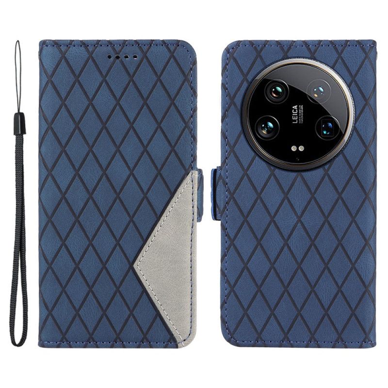Lærdeksel Folio Deksel Xiaomi 14 Ultra Mobildeksel Strappy Diamonds