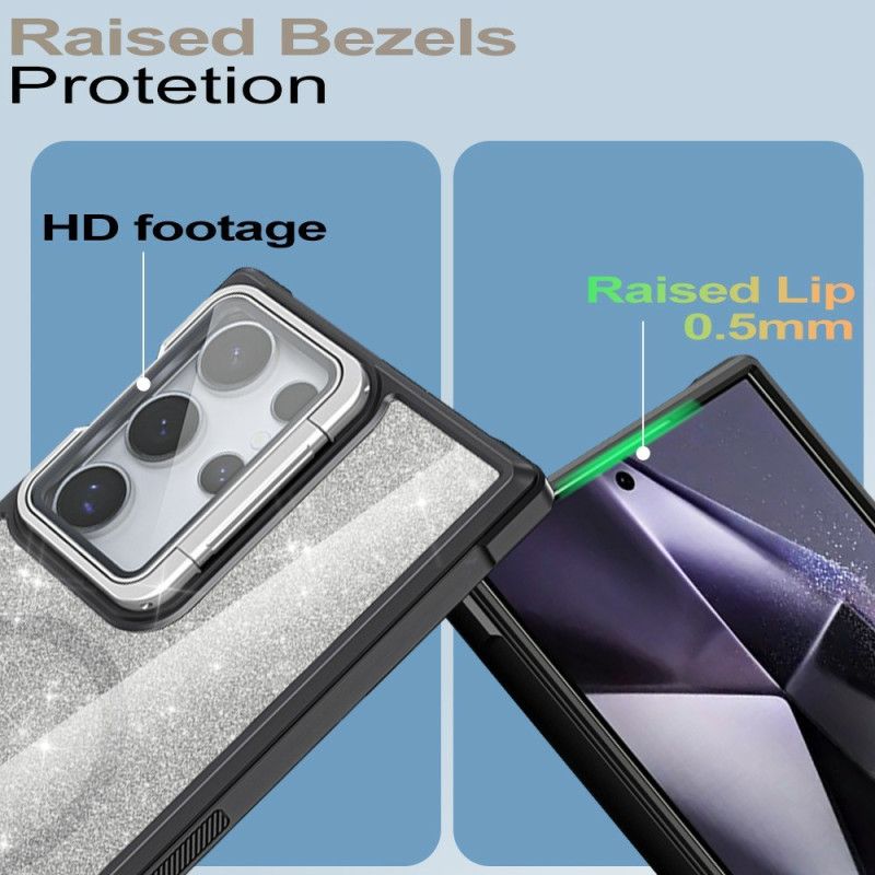 Deksel Samsung Galaxy S25 Ultra 5g Glitter Med Innebygd Stativ