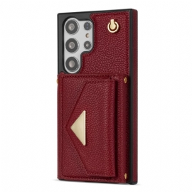 Deksel Samsung Galaxy S25 Ultra 5g Læreffekt Med Kortholder Og Stropp