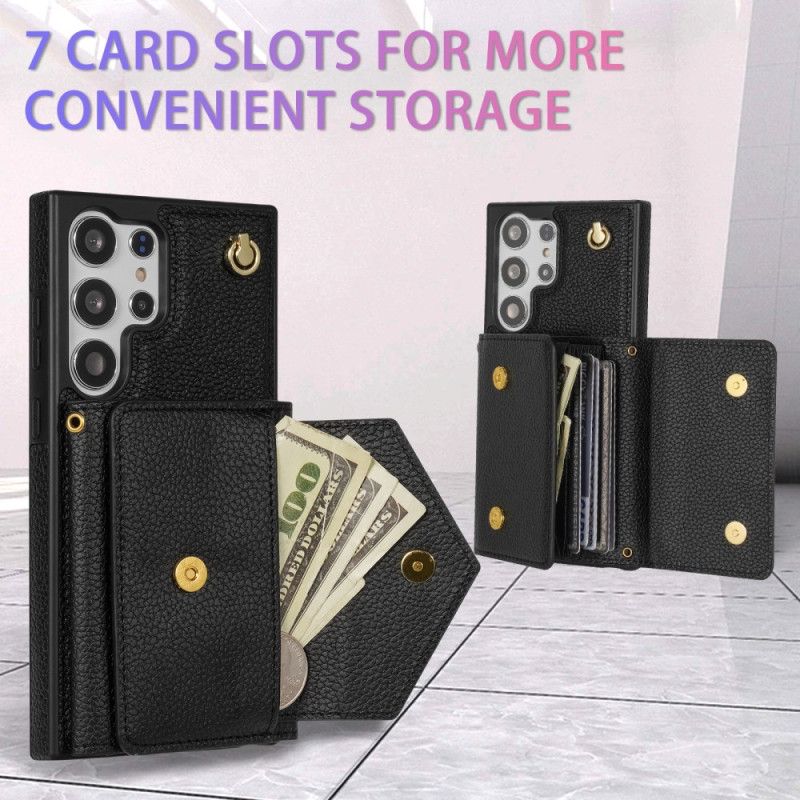 Deksel Samsung Galaxy S25 Ultra 5g Læreffekt Med Kortholder Og Stropp