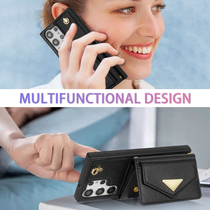 Deksel Samsung Galaxy S25 Ultra 5g Læreffekt Med Kortholder Og Stropp