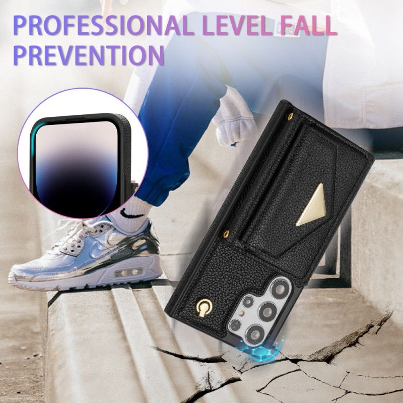 Deksel Samsung Galaxy S25 Ultra 5g Læreffekt Med Kortholder Og Stropp