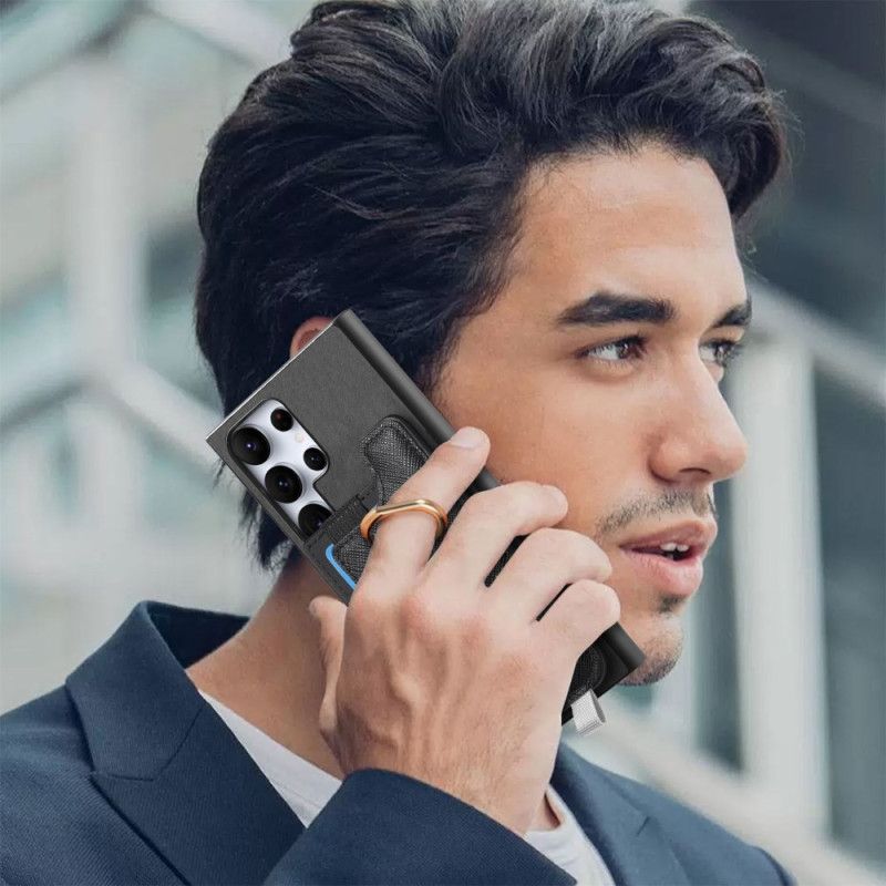 Deksel Samsung Galaxy S25 Ultra 5g Mobildeksel Avtakbar Kortholder I Semsket Skinnstil
