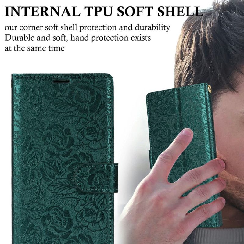 Folio Deksel Samsung Galaxy S25 Ultra 5g Blomstertrykk Med Stropp