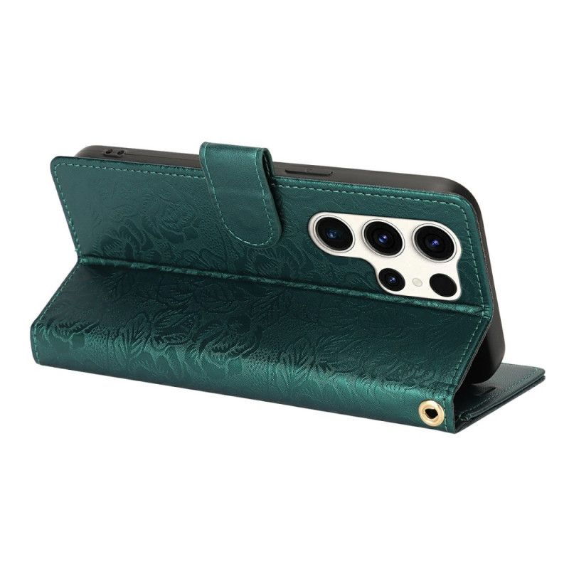 Folio Deksel Samsung Galaxy S25 Ultra 5g Blomstertrykk Med Stropp