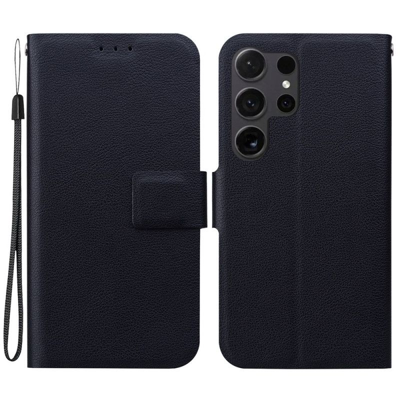 Folio Deksel Samsung Galaxy S25 Ultra 5g Ensfarget Skinneffekt Med Stropp