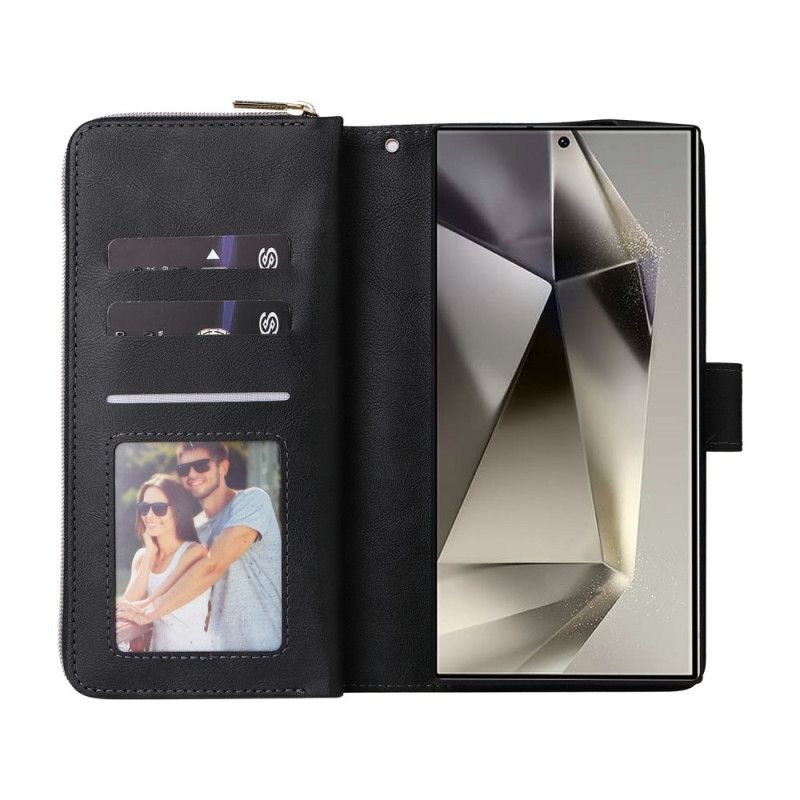 Folio Deksel Samsung Galaxy S25 Ultra 5g Lommebok Med Glidelås Og Stropp