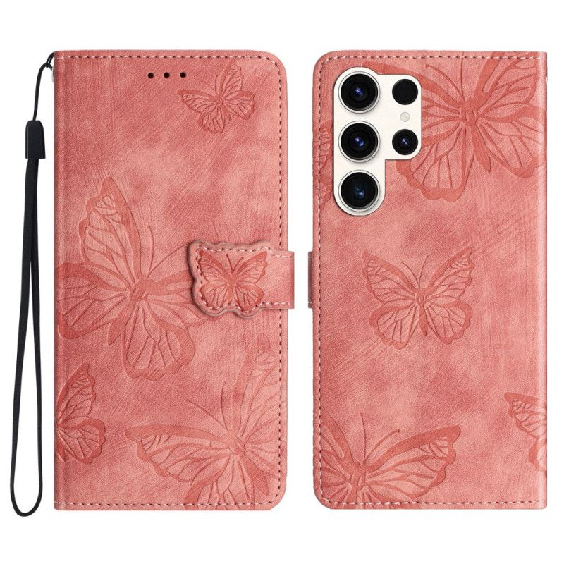 Folio Deksel Samsung Galaxy S25 Ultra 5g Sommerfugler Med Semsket Skinneffekt Beskyttelse Deksel