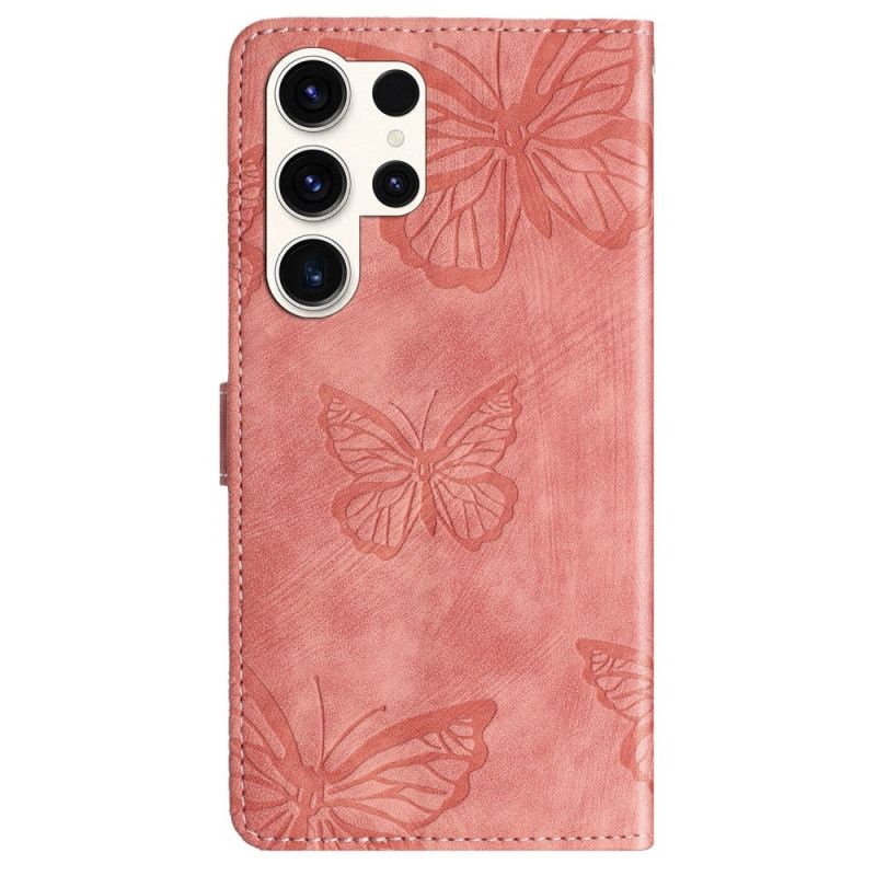 Folio Deksel Samsung Galaxy S25 Ultra 5g Sommerfugler Med Semsket Skinneffekt Beskyttelse Deksel