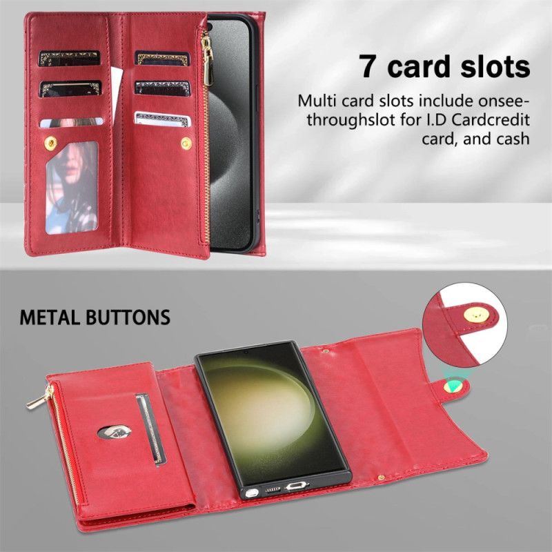 Folio Deksel Til Samsung Galaxy S25 Ultra 5g Vattert Lommebok Med Skulderstropp