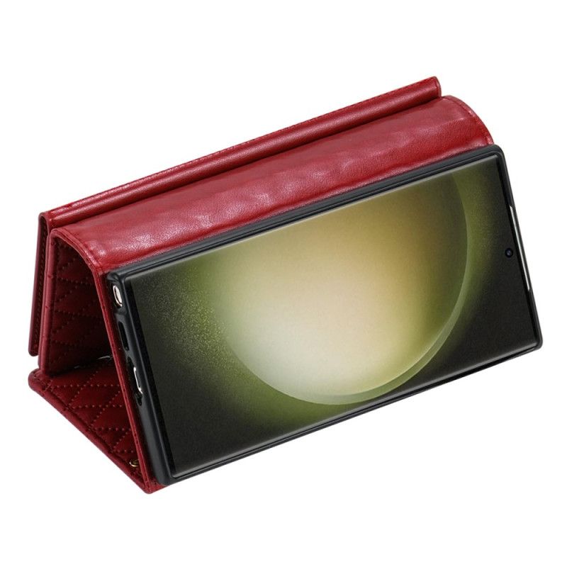 Folio Deksel Til Samsung Galaxy S25 Ultra 5g Vattert Lommebok Med Skulderstropp