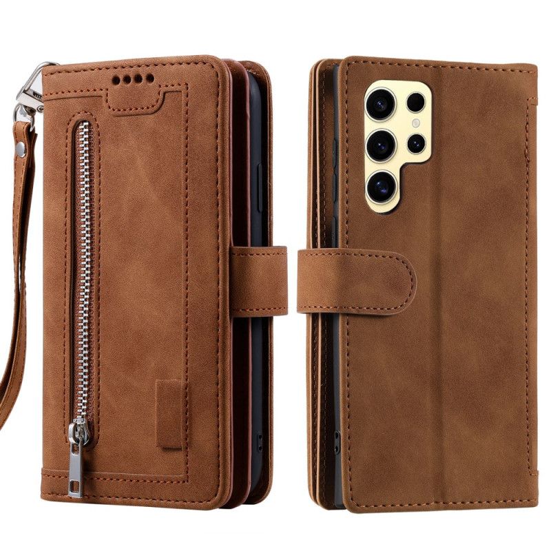 Lærdeksel Folio Deksel Samsung Galaxy S25 Ultra 5g Mobildeksel Glidelåslommebok