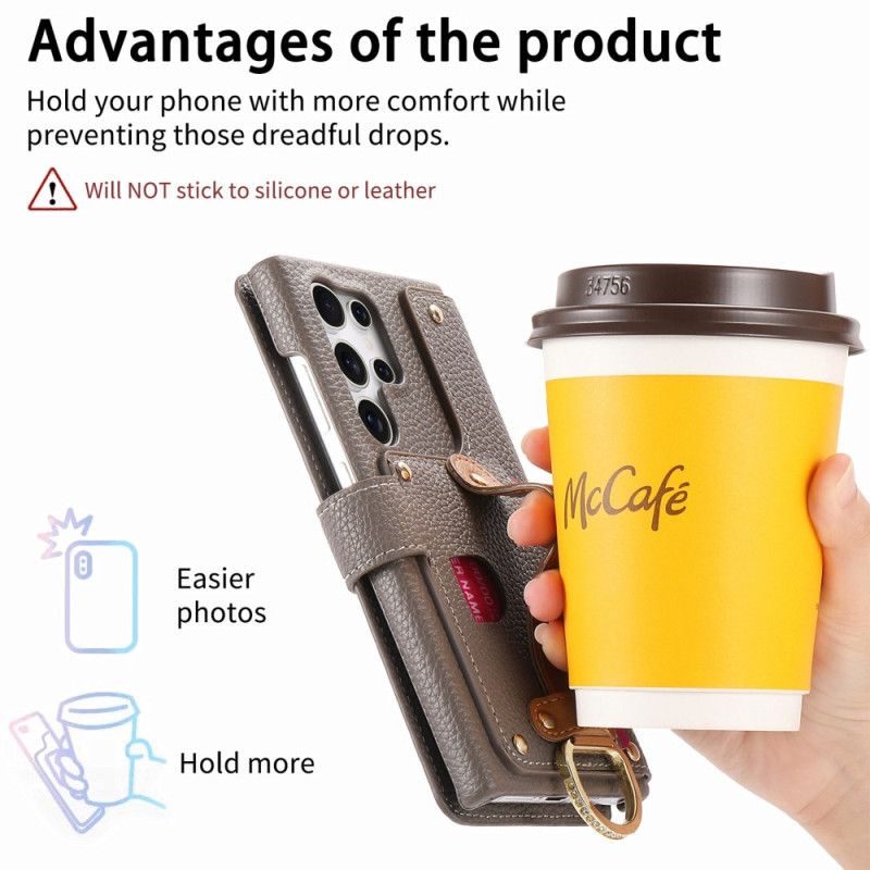 Lærdeksel Folio Deksel Samsung Galaxy S25 Ultra 5g Mobildeksel Rfid-beskyttet Lommebok Med Veske Og Ringholder