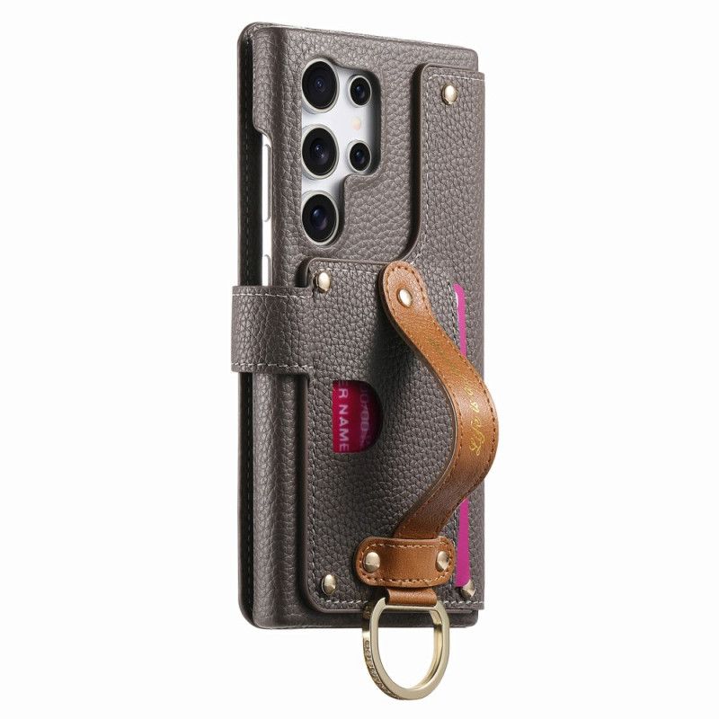 Lærdeksel Folio Deksel Samsung Galaxy S25 Ultra 5g Mobildeksel Rfid-beskyttet Lommebok Med Veske Og Ringholder