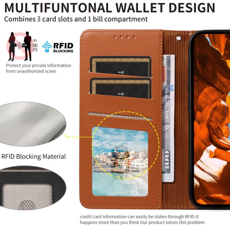 Lærdeksel Folio Deksel Samsung Galaxy S25 Ultra 5g Mobildeksel Rfid-skinnlommebok Med Stropp