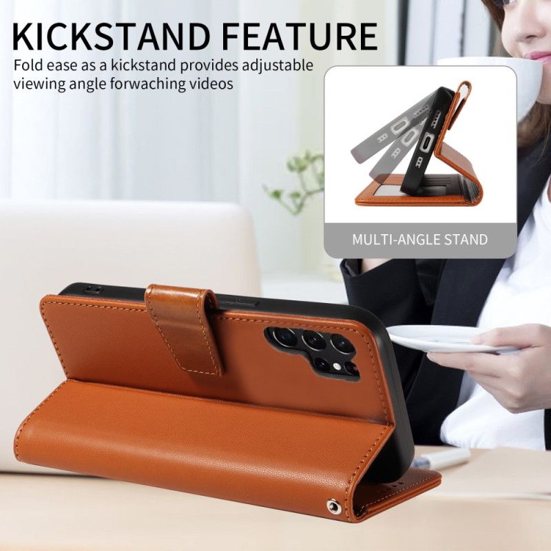 Lærdeksel Folio Deksel Samsung Galaxy S25 Ultra 5g Mobildeksel Rfid-skinnlommebok Med Stropp