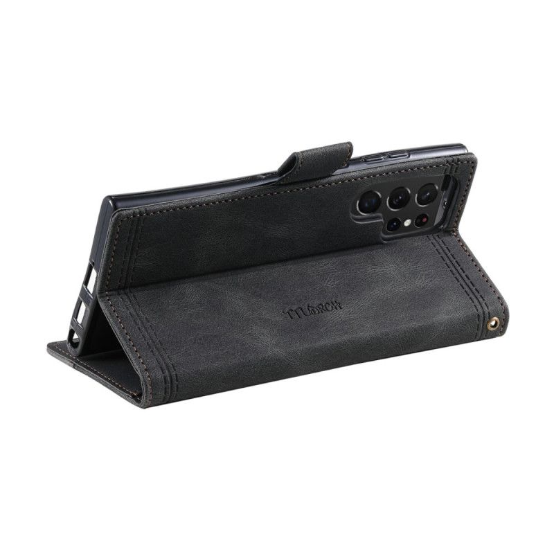 Lærdeksel Folio Deksel Samsung Galaxy S25 Ultra 5g Mobildeksel Tofarget Rfid-lommebok I Semsket Skinnstil Med Stropp