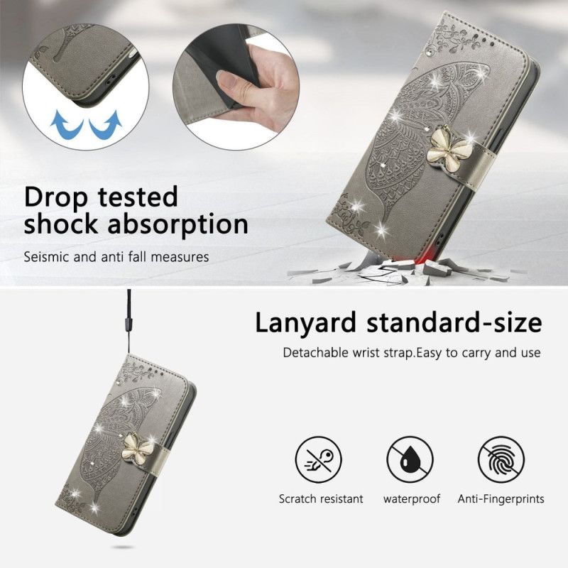 Folio Deksel Xiaomi 17 Pro 3d-sommerfugl Og Strass