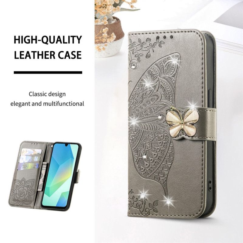Folio Deksel Xiaomi 17 Pro 3d-sommerfugl Og Strass