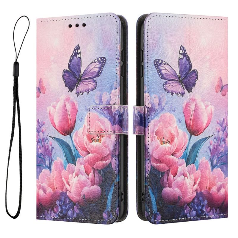 Folio Deksel Xiaomi 17 Pro Sommerfugler Og Rosa Blomster Beskyttelse Deksel