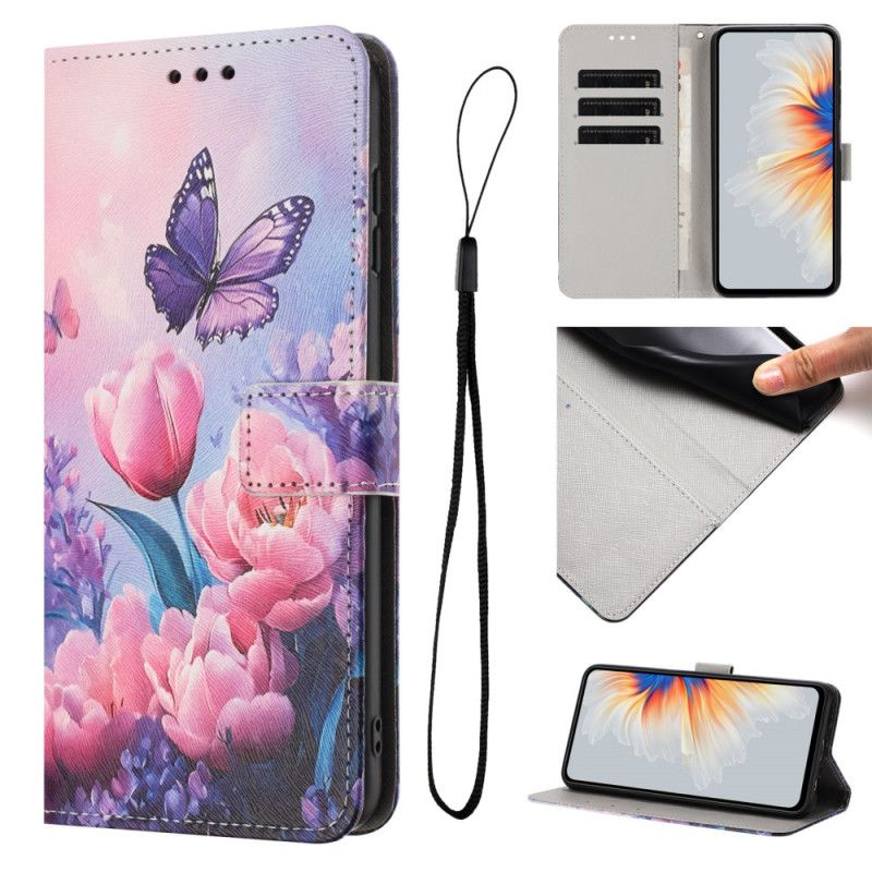 Folio Deksel Xiaomi 17 Pro Sommerfugler Og Rosa Blomster Beskyttelse Deksel