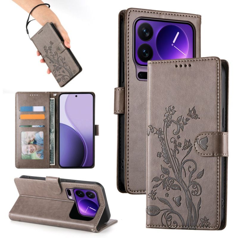 Lærdeksel Folio Deksel Xiaomi 17 Pro Mobildeksel Blomstersommerfuglmønster