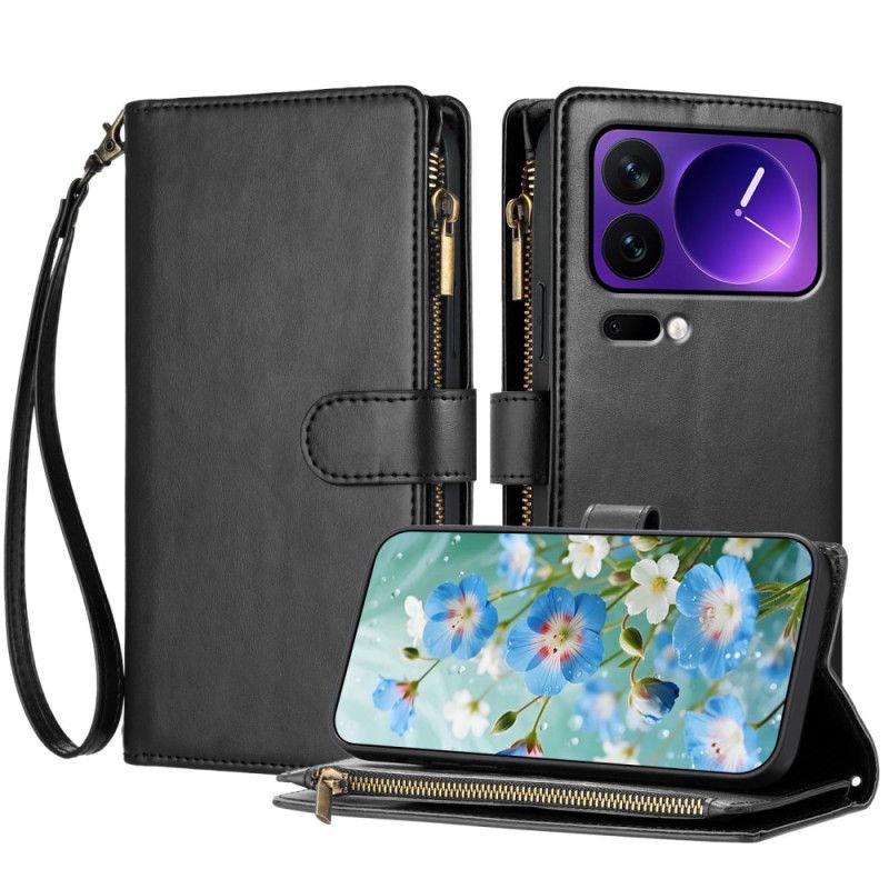 Lærdeksel Folio Deksel Xiaomi 17 Pro Mobildeksel Lommebok Med Glidelås Og Stropp