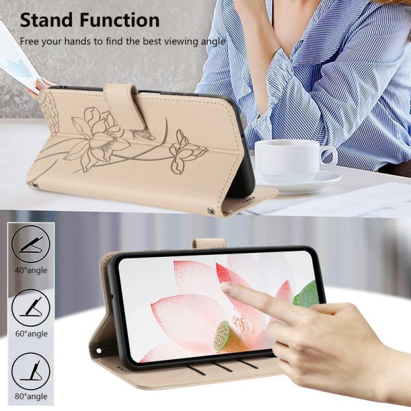 Lærdeksel Folio Deksel Xiaomi 17 Pro Mobildeksel Lotusmønster Med Snor