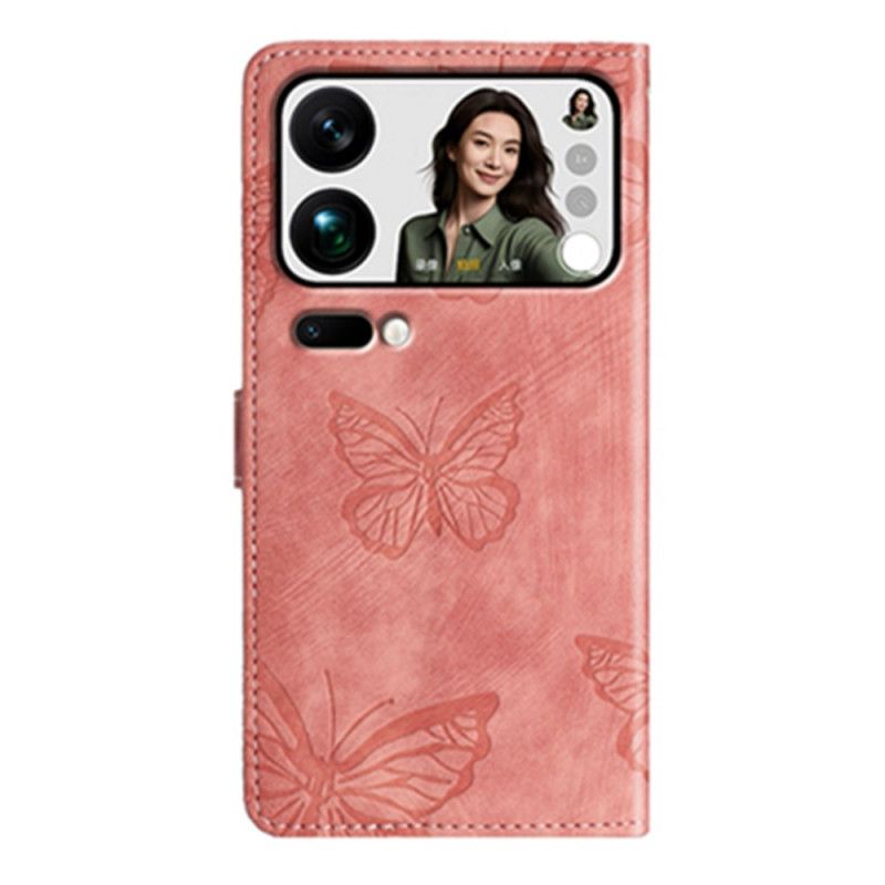 Lærdeksel Folio Deksel Xiaomi 17 Pro Mobildeksel Sommerfugldesign Med Semsket Skinneffekt