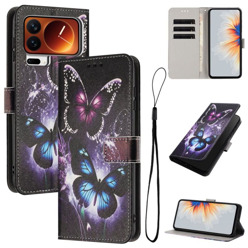 Lærdeksel Folio Deksel Xiaomi 17 Pro Mobildeksel To Sommerfugler