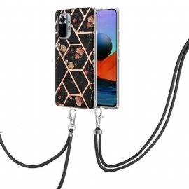 Deksel Til Xiaomi Redmi Note 10 Pro Med Snor Marmor Og Blomster