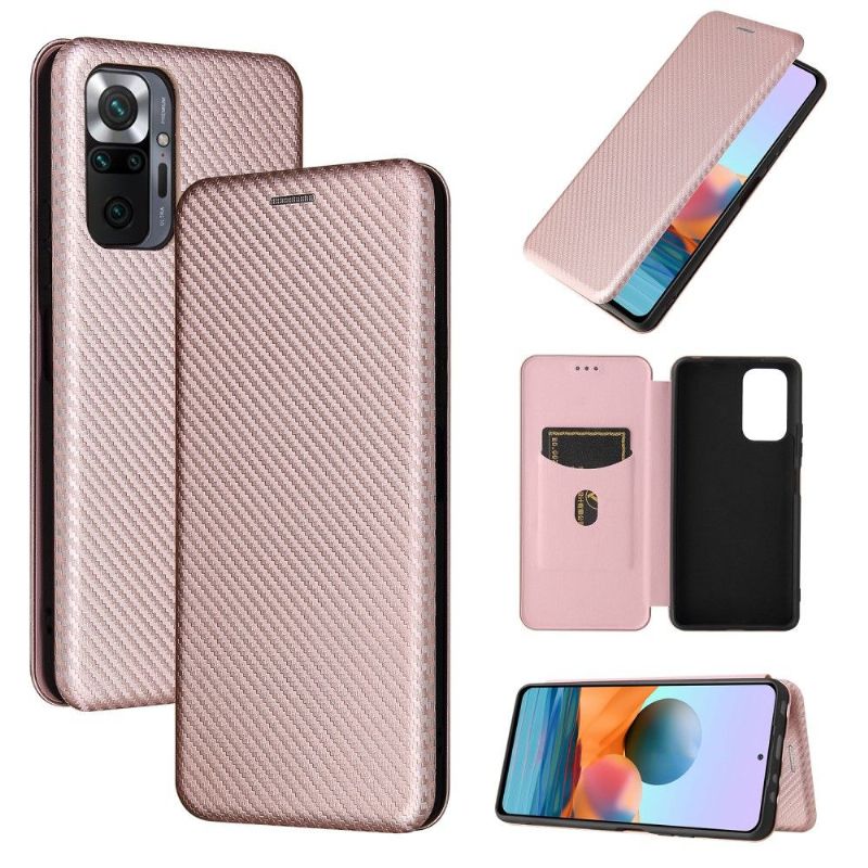 Folio Deksel Til Xiaomi Redmi Note 10 Pro Karbonfiberstil Imitert Skinn