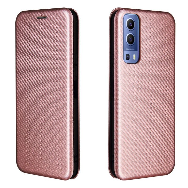 Folio Deksel Til Vivo Y72 5G Karbonfiberstil Imitert Skinn