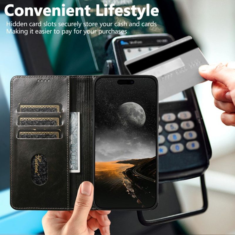 Folio Deksel Lær iPhone 17 Pro Max Vintage Suteni