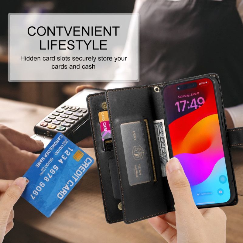 Lærdeksel Folio Deksel iPhone 17 Pro Max Lommebok Med Glidelåslomme